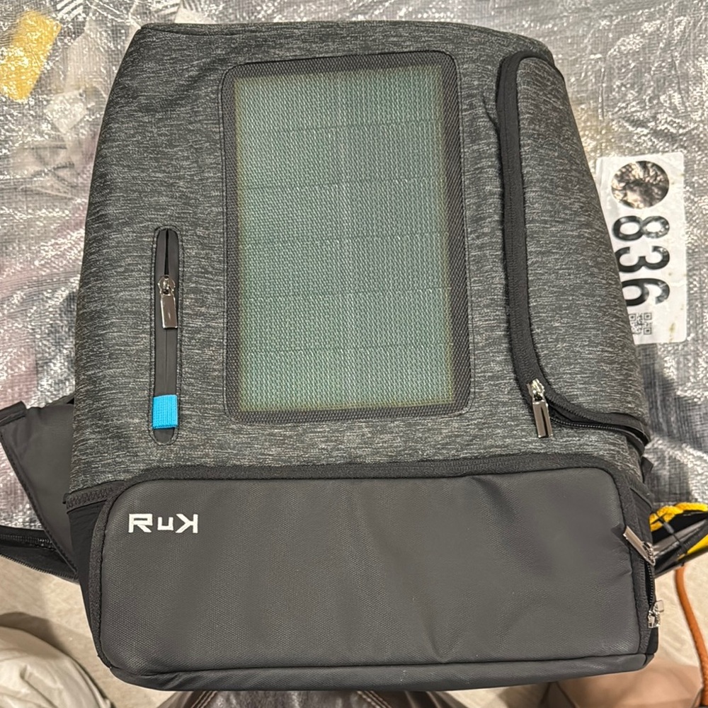 Rux Gray and Black Backpack with Solar Panel